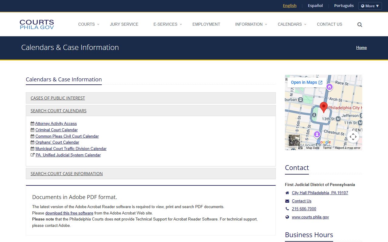Philadelphia County court records case search hub on the First Judicial District site