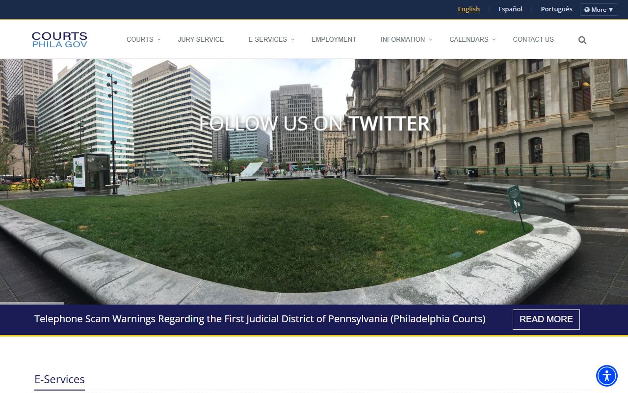 First Judicial District homepage for Philadelphia County court records