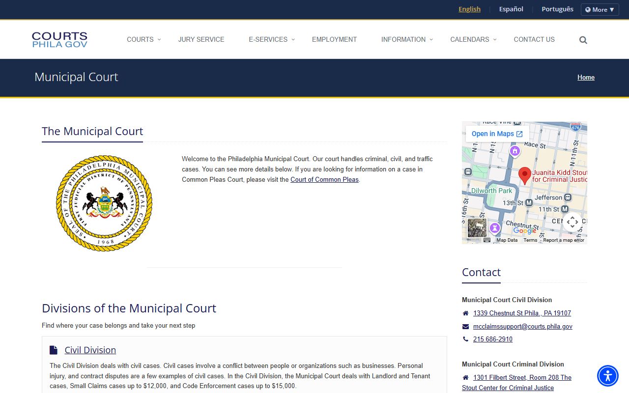 Philadelphia Municipal Court overview and division contacts
