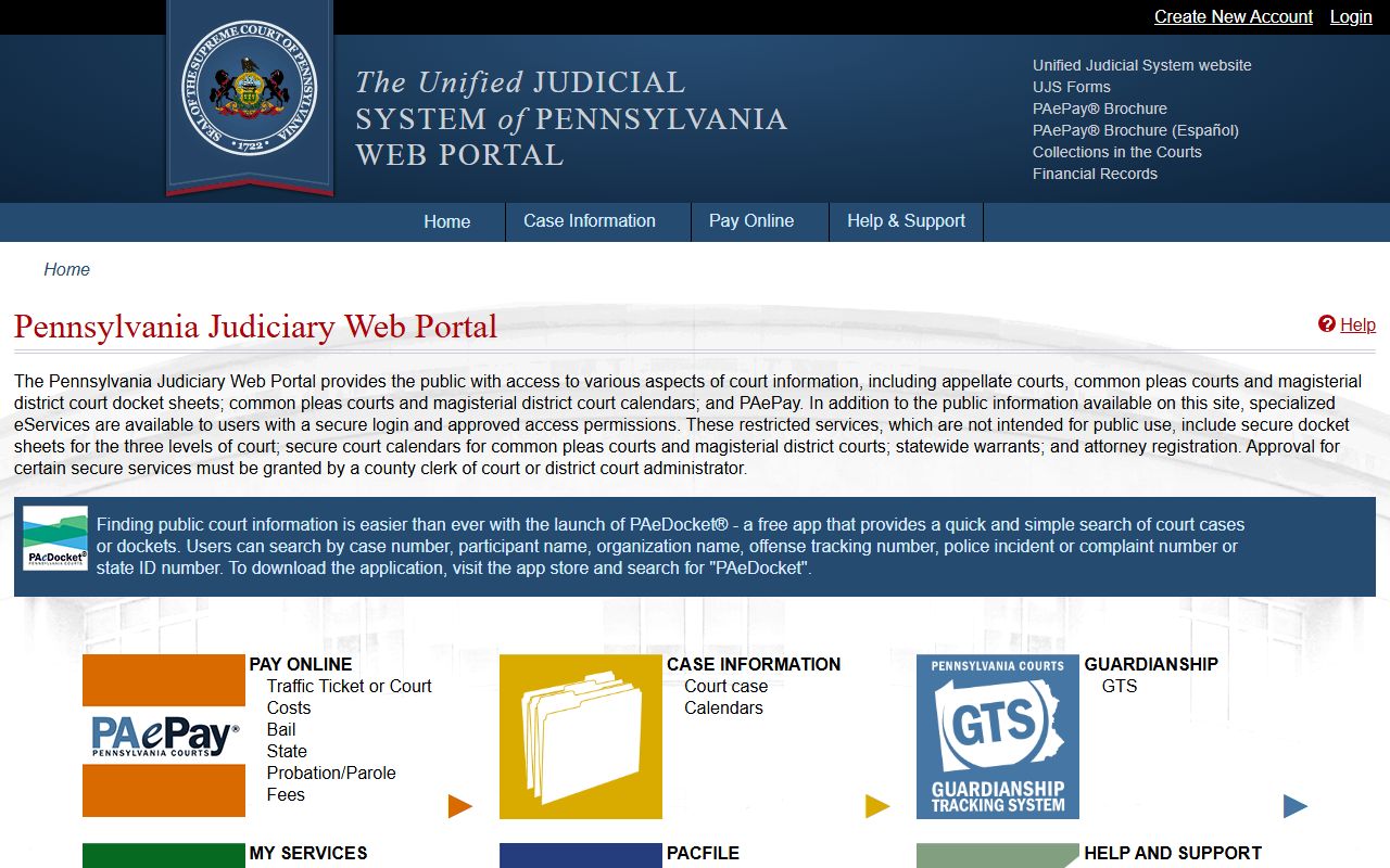 Pennsylvania UJS Web Portal for Philadelphia County court records