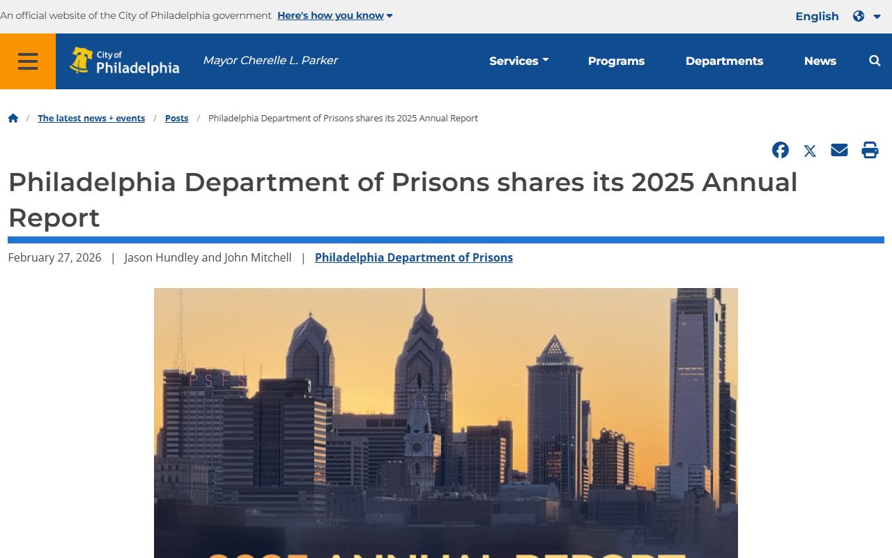 Philadelphia County Department of Prisons 2025 annual report announcement