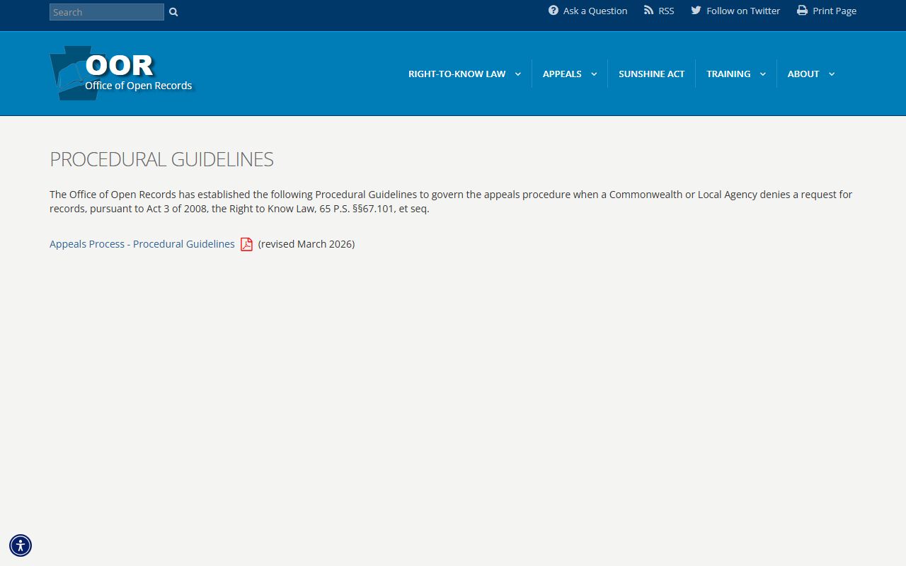 Pennsylvania Office of Open Records procedural guidelines for Philadelphia County public records