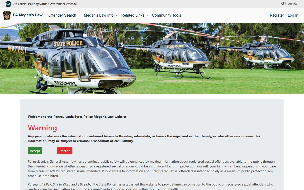 Pennsylvania Megan's Law registry search for Philadelphia County