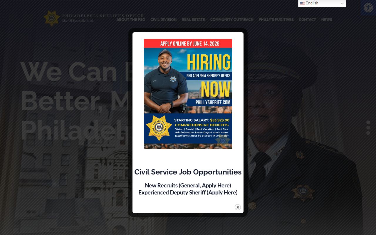 Philadelphia County Sheriff homepage for warrant information