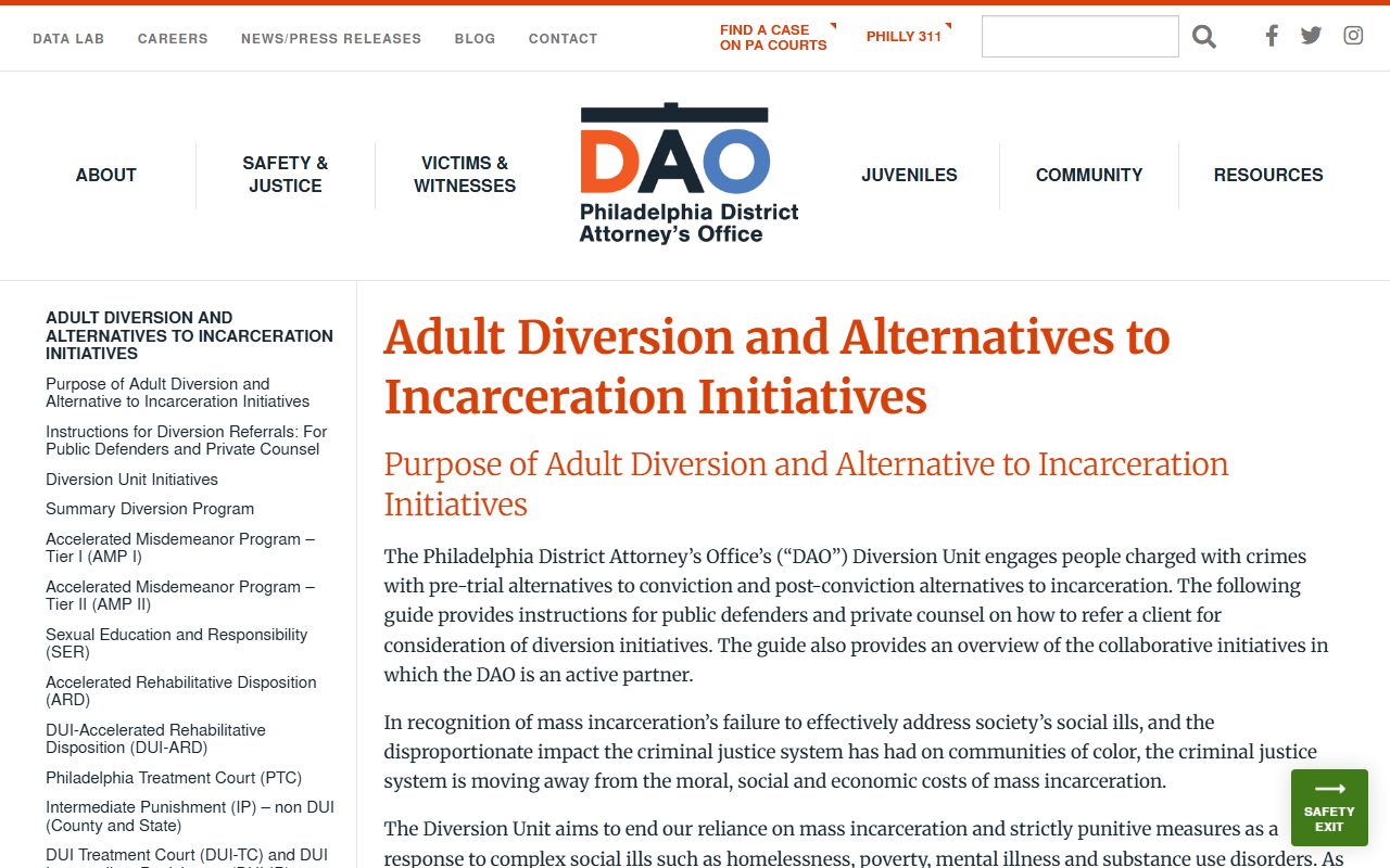 Philadelphia County District Attorney diversion and alternatives initiatives